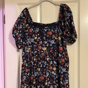 Abercrombie & Fitch Emerson Puff Sleeve Navy Floral Dress
